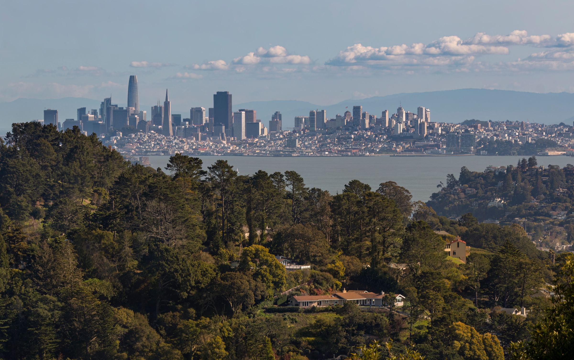 View of the San Francisco skyline across the Bay from the East Bay hills